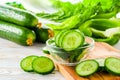 Fresh cucumber sliced in a plate on table Royalty Free Stock Photo