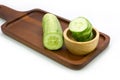 Fresh cucumber sliced on Wooden tray Royalty Free Stock Photo