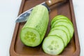 Fresh cucumber sliced on Wooden tray Royalty Free Stock Photo