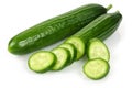 Fresh cucumber with slices isolated on white Royalty Free Stock Photo