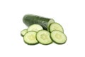Fresh cucumber and slices isolated on white Royalty Free Stock Photo