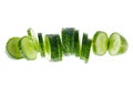 Fresh cucumber slices on a white background