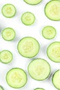 Fresh cucumber slices on a white background, top shot. Healthy organic food Royalty Free Stock Photo