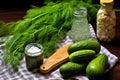 fresh cucumbers and dill ready for making pickles Royalty Free Stock Photo