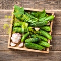 Fresh cucumbers with spices for cooking