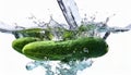 Fresh cucumbers splashing in clear water create an inviting, refreshing visual experience Royalty Free Stock Photo