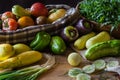 A kitchen scene with a bounty of freshly picked vegetables. Royalty Free Stock Photo