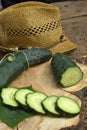Fresh cucumbers on a wooden background Royalty Free Stock Photo