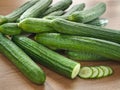 Fresh cucumbers on a wooden decks Royalty Free Stock Photo