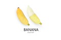 Fresh cultivated banana Half peeled and Bright yellow Cultivated banana on white background