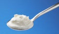 Fresh curdled milk, homemade sour yogurt in spoon Royalty Free Stock Photo