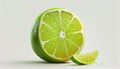 Fresh Cut or Off Green Lemon Fruit on White Background AI Generative Royalty Free Stock Photo