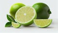 Fresh Cut or Off Green Lemon Fruit White Background AI Generative Royalty Free Stock Photo