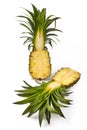 Fresh cut pineapple in half isolated on white Royalty Free Stock Photo