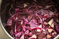 fresh cut red cabbage in pan closeup background Royalty Free Stock Photo