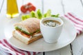 Fresh cut sandwich bowl of vegetable soup Royalty Free Stock Photo