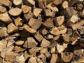 fresh cut stacked wood firewood logs woodpile log pile chopped winter fire fuel fireplace resource Royalty Free Stock Photo