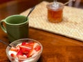 Late night strawberry snack on table