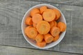 Fresh cut thick carrots on white bowl Royalty Free Stock Photo