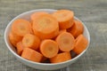 Fresh cut thick carrots on white bowl Royalty Free Stock Photo