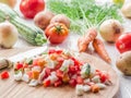 Fresh cut vegetables on the chopping board. Royalty Free Stock Photo