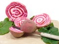 Fresh cutting Chioggia beets Royalty Free Stock Photo