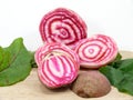 Fresh cutting Chioggia beets Royalty Free Stock Photo