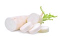 Fresh daikon radish with slice isolated on the white