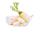 Fresh daikon radish with slice isolated on the white