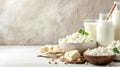 Fresh Dairy Products Assortment on Kitchen Table. World Milk Day Royalty Free Stock Photo