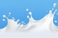 Fresh dairy products in motion: white milk or yogurt splash in wave shape isolated on blue background. created with Generative AI Royalty Free Stock Photo