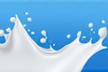 Fresh dairy products in motion: white milk or yogurt splash in wave shape isolated on blue background. created with Generative AI Royalty Free Stock Photo