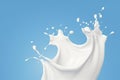 Fresh dairy products in motion: white milk or yogurt splash in wave shape isolated on blue background. created with Generative AI Royalty Free Stock Photo