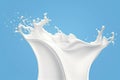 Fresh dairy products in motion: white milk or yogurt splash in wave shape isolated on blue background. created with Generative AI Royalty Free Stock Photo