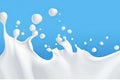 Fresh dairy products in motion: white milk or yogurt splash in wave shape isolated on blue background. created with Generative AI Royalty Free Stock Photo