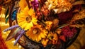 Fresh daisy arrangement, autumn hues, love blooms on wedding day generated by AI