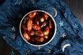 Fresh dates in bowl top view Royalty Free Stock Photo
