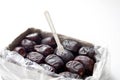 Fresh dates in a pack. Packed box with Iranian dates