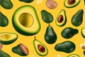 Fresh delicate avocado slices on yellow background