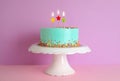 Fresh delicious birthday cake with candles on stand Royalty Free Stock Photo