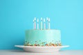 Fresh delicious birthday cake with candles on table Royalty Free Stock Photo