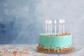 Fresh delicious birthday cake with candles Royalty Free Stock Photo