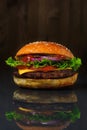 Fresh delicious Burger on a wooden background