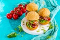 Fresh delicious burgers in Form of Football soccer, Royalty Free Stock Photo