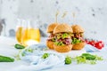 Fresh delicious burgers in Form of Football soccer, Royalty Free Stock Photo