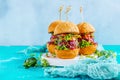 Fresh delicious burgers in Form of Football soccer, Royalty Free Stock Photo