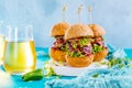 Fresh delicious burgers in Form of Football soccer, Royalty Free Stock Photo