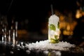 Delicious cocktail Caipirinha standing on the steel bar counter Royalty Free Stock Photo