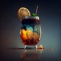 Delicious cocktail on dark blue background Royalty Free Stock Photo