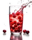 Fresh delicious cranberry falls into a long glass of still water, Generative AI